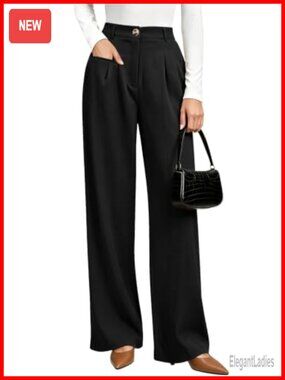High Waisted Wide Leg Dress Pants with Pockets